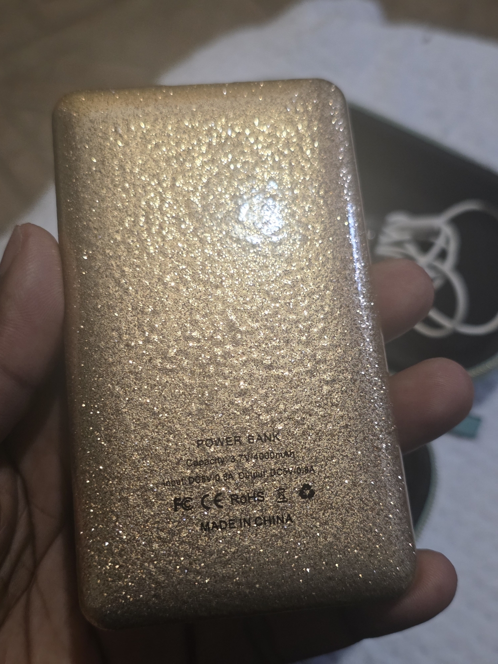 Portable Power Bank 40000mAh - Gold Glitter Comes W/ Protective Case And Headpon
